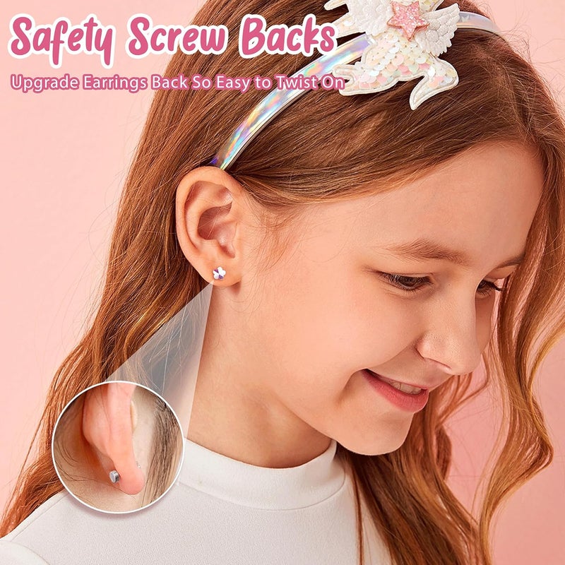 Jstyle 16 Pairs Hypoallergenic Earrings For Girls Women Surgical Steel Screwback Earrings for Sensitive Ears Cute Todder Earrings Kid Earrings Flat Back Stud Earrings - Image 4